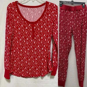 Women's Medium Large M/L Red Reindeer Pajama Shirt Top Pants Lounge Sleep Jogger - Picture 1 of 12