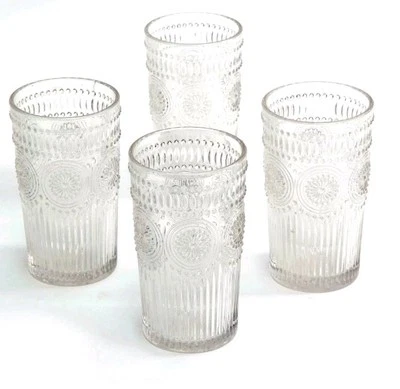 Cuatro (4) vasos de vidrio en relieve Pioneer Woman ~ ADELINE ~ TRANSPARENTE ~ 16 OZ ~ Foto 1 de 4