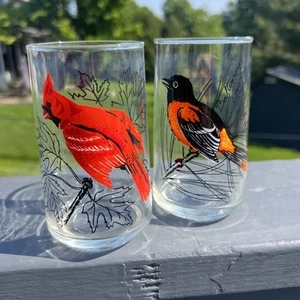 Anchor Hocking Baltimore Oriole Red Cardinal Bird Glass Tumblers Set of 2 - Picture 1 of 3