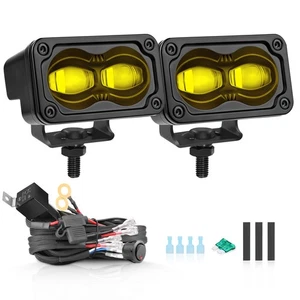Pair S2 SAE J583 Certified Street legal Amber LED Lights Yellow Fog Pods &Wiring - Picture 1 of 4