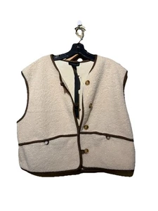 House of Harlow 1960 Sherpa Fleece Weste creme braun Borte Knebelknopf L neu mit Etikett - Bild 1 von 2