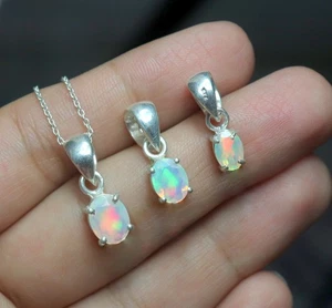 minimalist sterling silver fire opal pendant beautiful necklace gift for her - Picture 1 of 10