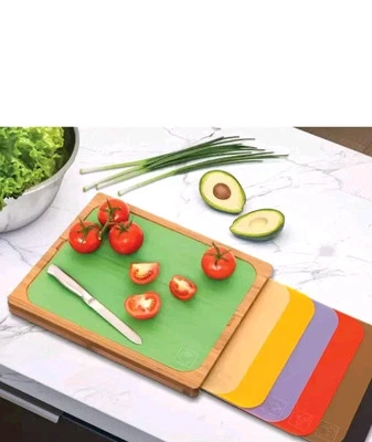 Seville Classics бамбуковая разделочная доска с 7 цветными кодированными рубильными ковриками - Изображение 1 из 4