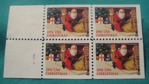 Navidad 1991 (29c) Santa at Fireplace-Bkt panel de 4/plato #-como nuevo sin goma de mascar #2584 - Imagen 1 de 2