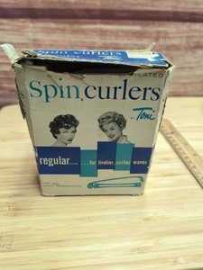 VTG Toni Spin Curlers Perm Rods 41pc Shabby Box 1950s White ,Pink And Blue - Picture 1 of 6