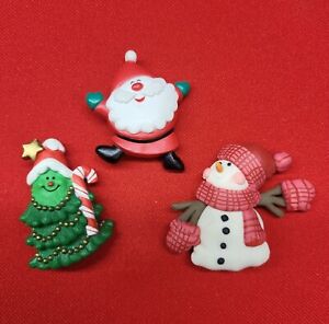 Christmas Pin/ Brooch Set of 3 Christmas Tree, Santa & Snowman Pins