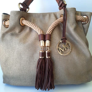 Michael Kors Marina Metallic Gold Canvas Drawstring Handbag Purse Tote Bag A21 - Picture 1 of 9