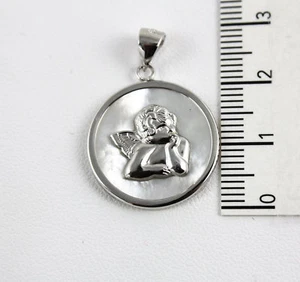 Perlmutt Medaille Anhänger mit Engel aus 925 Silber - Bild 1 von 1