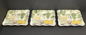 ND Handpainted Salad/Dessert Plates Square Scalloped Wine And Cheese 8" Set Of 3 - Picture 1 of 19