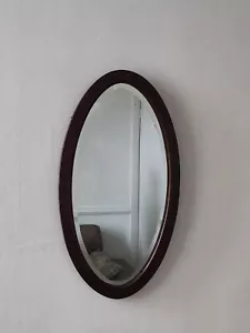 Antique Oval Mirror Bevelled Edge, Dark Wood/Varnished Frame - Picture 1 of 7