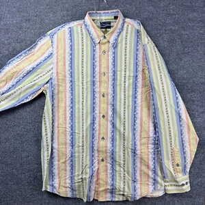 Indigo Palms Button Up Shirt Men's Large Multicolor Striped Floral Long Sleeve - Picture 1 of 10