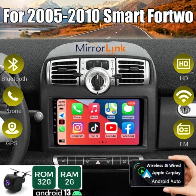 Apple Carplay para radio estéreo de coche Smart Fortwo 2005-2010 Android 13 navegación GPS Foto 1 de 4