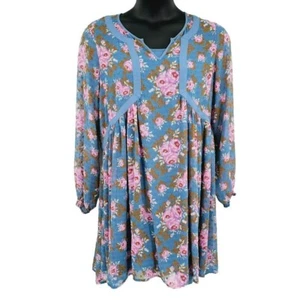 Matilda Jane To the Nines Swiss Dot Dress L Blue Pink Floral Layered Semi Sheer - Picture 1 of 11