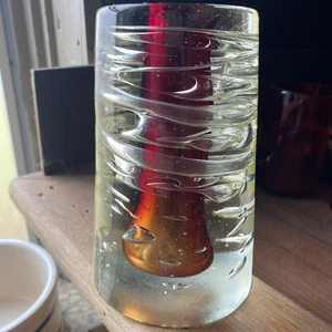 TRUE Vintage Murano Bud Case INCASED RED 1.5”Thick Walls 6.5x5 Hand Blown 5+lb - Picture 1 of 9
