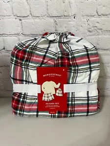 Wondershop Woman's White Plaid Pajama Set Size Sm Shorts-L/S shirt-bag - NEW - Picture 1 of 2