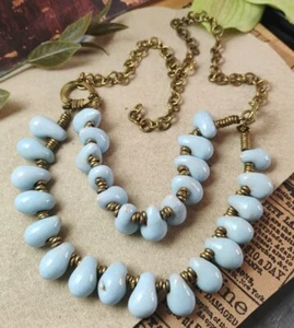Vtg Artisan Baby Blue CERAMIC Beads Double Strand Ethnic Vibe 18"+ Necklace! - Picture 1 of 9