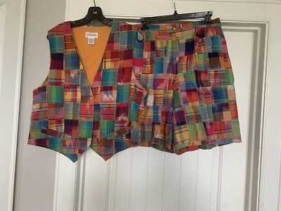 Винтажный IZOD International пэчворк жилет и Coulotte комплект полностью с подкладкой размер 14 - Изображение 1 из 4
