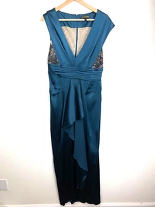 Catherine Meladrino Long Formal Silk Dress Size 6 Blue Black Lace ~ Flaws - Picture 1 of 12