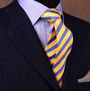 Blue N Yellow Ukcraine Stripe Neckties 3.15" Striped Blue Yellow Flag Ties - Picture 1 of 6