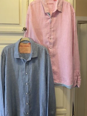 2 Report Collection Shirts Mens Sz XXL Pink Blue Linen Button Down Long Sleeve - Image 1 of 4