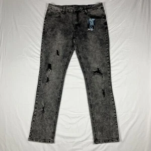Smoke & Ash Jeans Mens 38x32 Black/Grey Skinny Distressed Stretch Denim New Tags - Picture 1 of 8