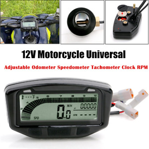 12V Universal Motorcycle LCD Digital Adjustable Speedometer Tachometer Odometer