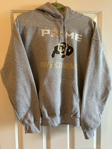 Felpa con cappuccio Colorado Buffaloes Coach Prime #We Coming grigia media nuova senza etichette
