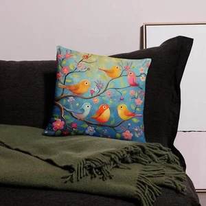 Birds and Flowers 1 Throw Pillow Case - Picture 1 of 2