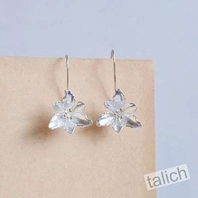 Hermosos aretes colgantes largos de plata de ley 925 con flores grandes boho únicos Foto 1 de 4