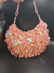 Vintage Retro Y2K Style Pink Sequin Shoulder Bag – Iridescent Beaded Purse - Picture 1 of 17