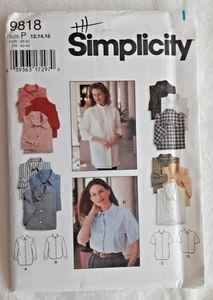 Camisa/Tops Proyecto de Costura (H) Vintage Fuera de Uso Patrón Simplicidad 9818 Misses' - Imagen 1 de 2