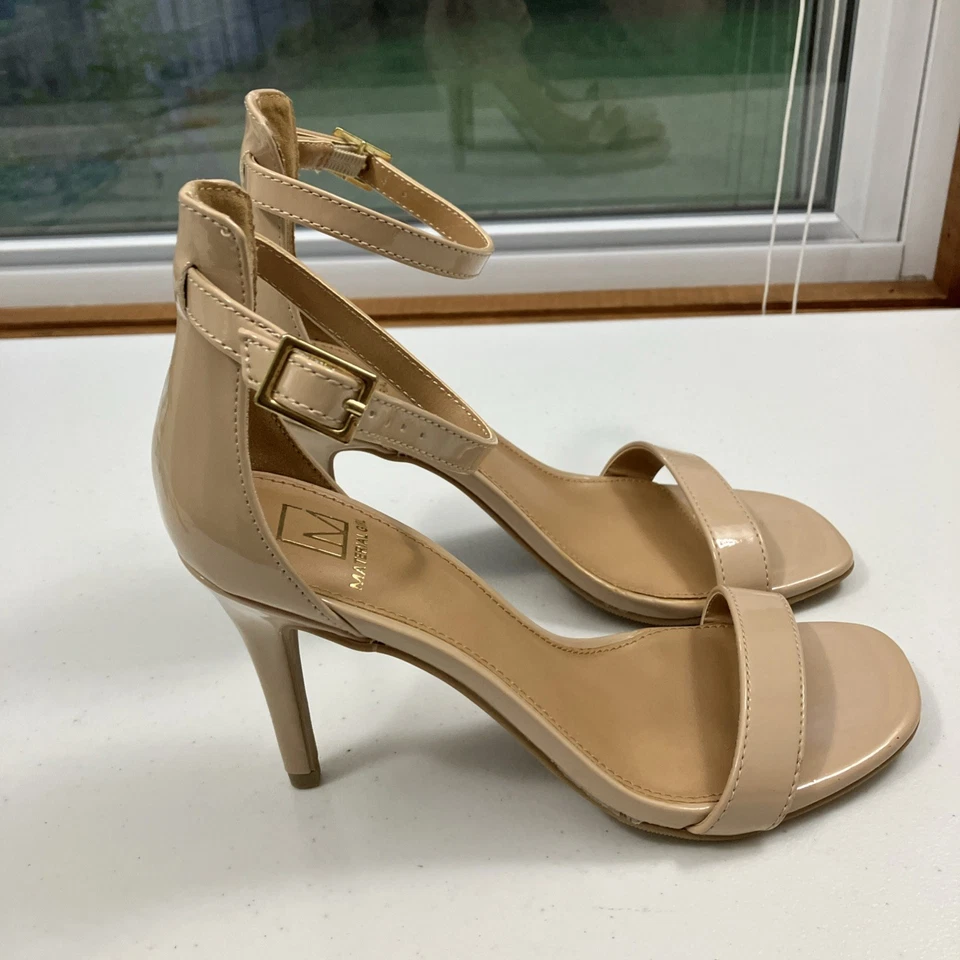 Material Girl Nude High Pump Heels Ankle Straps 6.5 Medium 3.75 Inch Height - Image 1 of 4