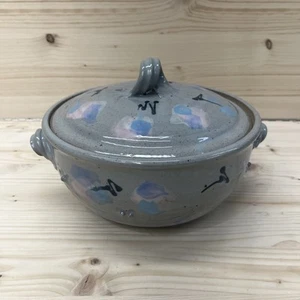 Studio Art Pottery Lidded Bowl Signed Colby Potter Gray Abstract Funky - Picture 1 of 16