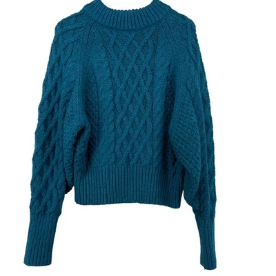Suéter grueso tejido con cable H&M talla M azul verdoso cuello redondo manga larga para mujer Foto 1 de 4