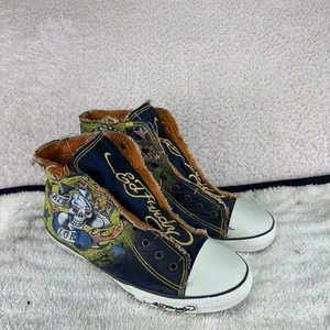 Ed Hardy Sherpa Sneakers Men's Sz US 12 Vintage Death Or Glory Laceless Rare - Picture 1 of 17