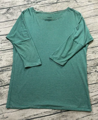 Blusa Patagonia Feminina L Manga 3/4 Diviner Top Listrada Tencel Blend Batwing - Imagem 1 de 4