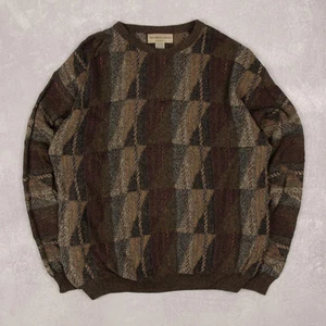 Vintage 90er gemusterter Strickpullover L Baumwolle Herren braun gemustert - Bild 1 von 6