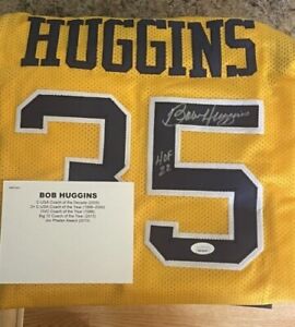 Autographed/Signed Bob Huggins West Virginia Yellow College Jersey JSA COA