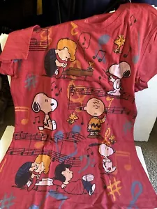 Peanuts Mighty Fine T-shirt Musical Scene T Shirt NEW Red Ladies X- Large - Picture 1 of 5