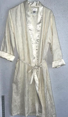 VTG CABERNET Sleepwear Cream Satin Floral Embroidered Long Kimono Robe Belt Sz S - Image 1 of 4