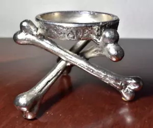 Pottery Barn Silver Metal Cross Bones Pillar Candle Holder Gothic Halloween - Picture 1 of 14