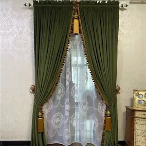 Gorgeous American retro olive green thick velvet cloth curtain tulle drape C1889 - Picture 1 of 11