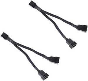 All Black Sleeved PWM Fan Splitter Cable 1 to 2 Converter, 2 Pack - Picture 1 of 12