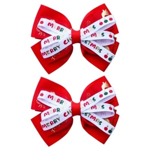 2PCS Christmas Hair Bows 4" Red Elk Ribbon Clips for Toddlers Baby Girls - Picture 1 of 7