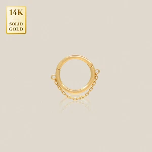 14K REAL Solid Gold Hoop Dangle Chain Ring Septum Piercing Cartilage Tragus 16G - Picture 1 of 4
