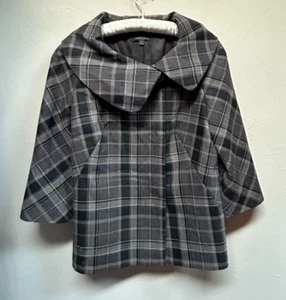 Classiques Entier Womens Plaid Blazer Jacket Large Wool Blend Wide Collar Brown - Picture 1 of 10