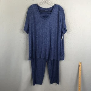 Natori Pajama Set Womens XXL 2XL Blue Heathered Top Pants Lounge Soft NEW - Picture 1 of 24