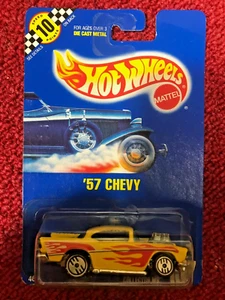 Hot Wheels 57 Chevy Yellow from 1990 on tidy Card. #157 4697 UH - Picture 1 of 2