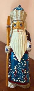 Handgeschnitzt Ded Moros Russisch Santa Blau Gewand Linde Volkskunst Weihnachten Frost - Bild 1 von 7