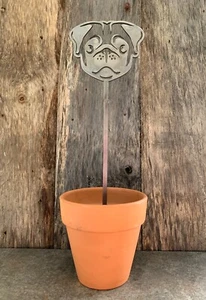 PIANTA DI RAZZA CANE CARLINO VASO PALO FIORIERA GIARDINO ACCIAIO PUNTA REGALO - Foto 1 di 2